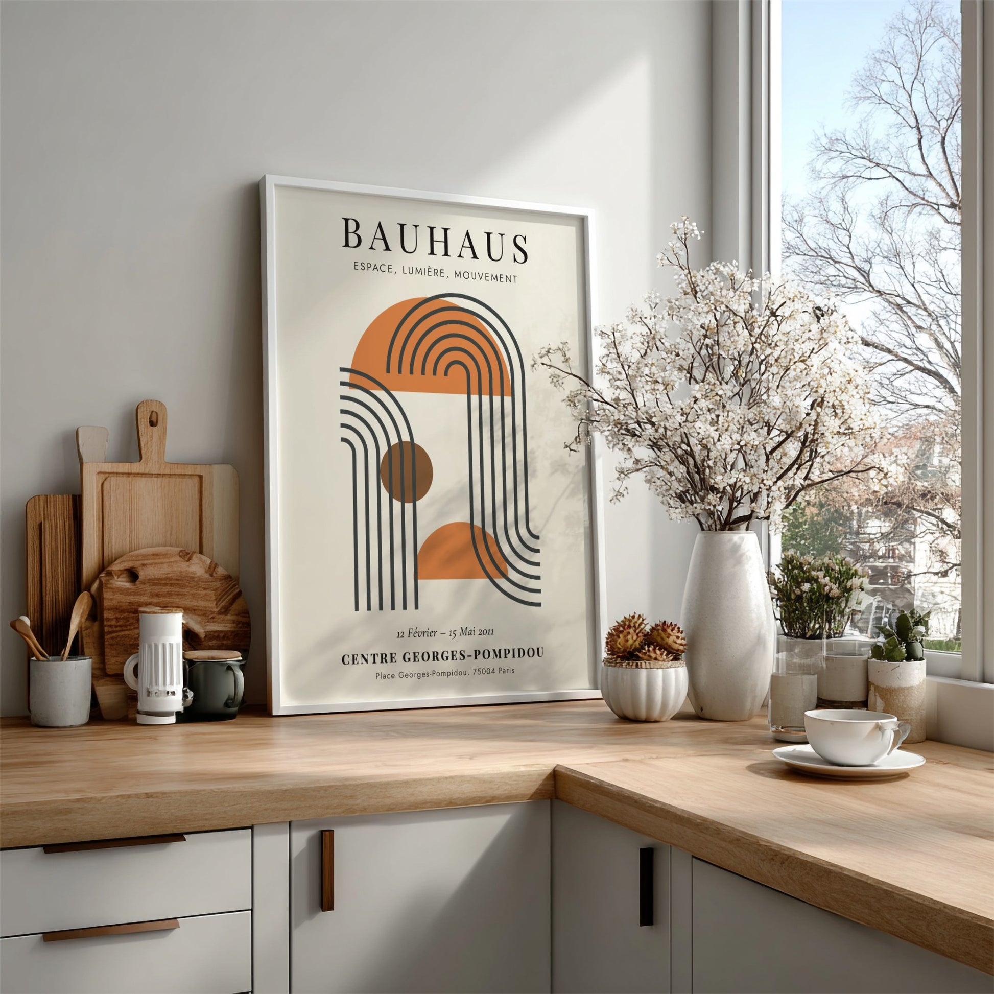 Bauhaus poster featuring geometric shapes and soft colors, modern art design