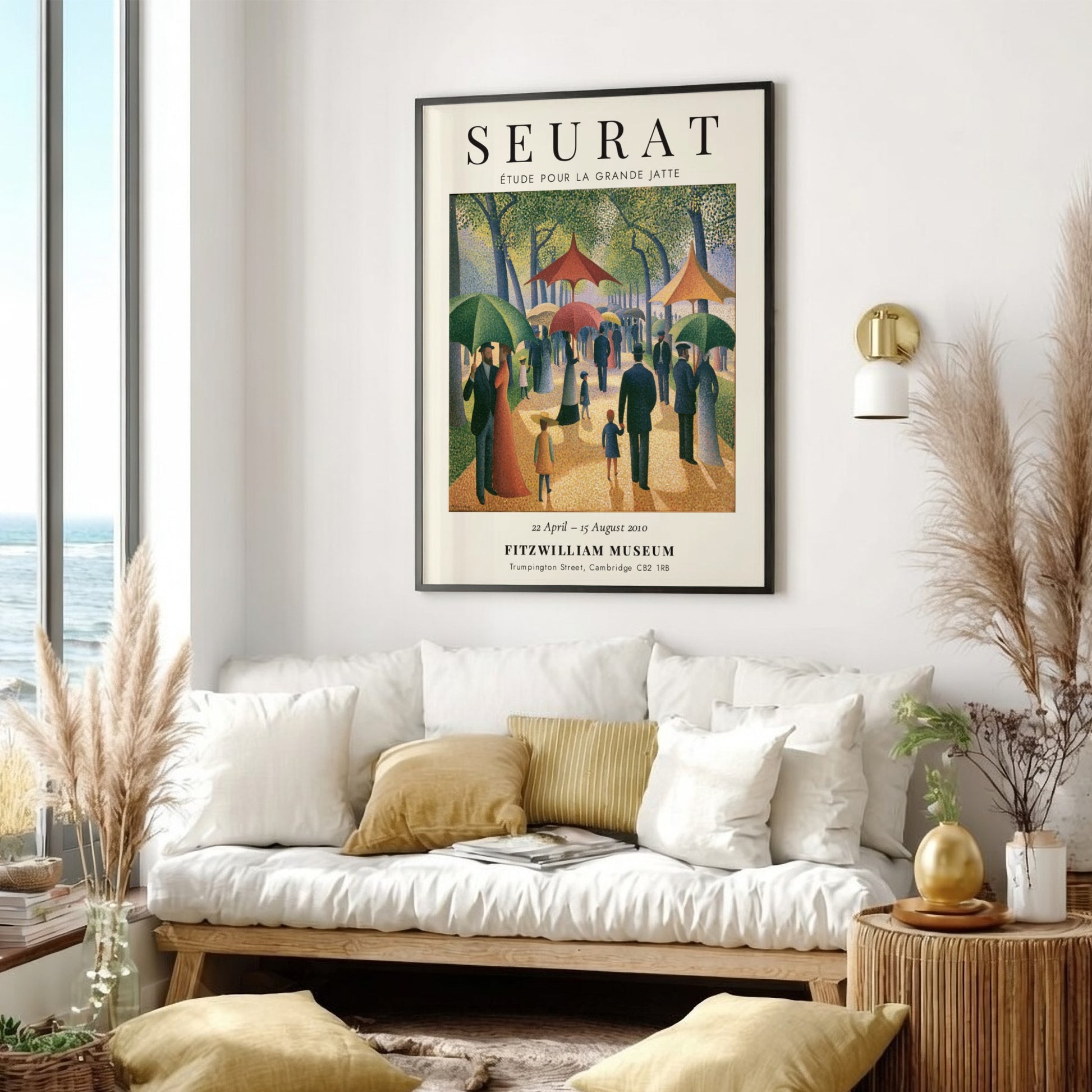 Seurat exhibition poster featuring Étude pour la Grande Jatte with vibrant colors and park scene in