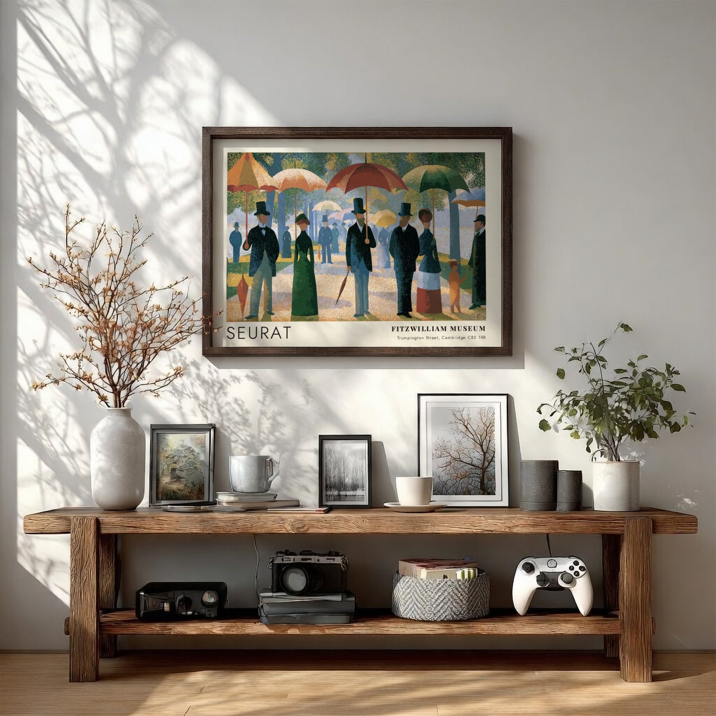 Wall art poster featuring Seurat's Grande Jatte painting with Fitzwilliam Museum text in frame.