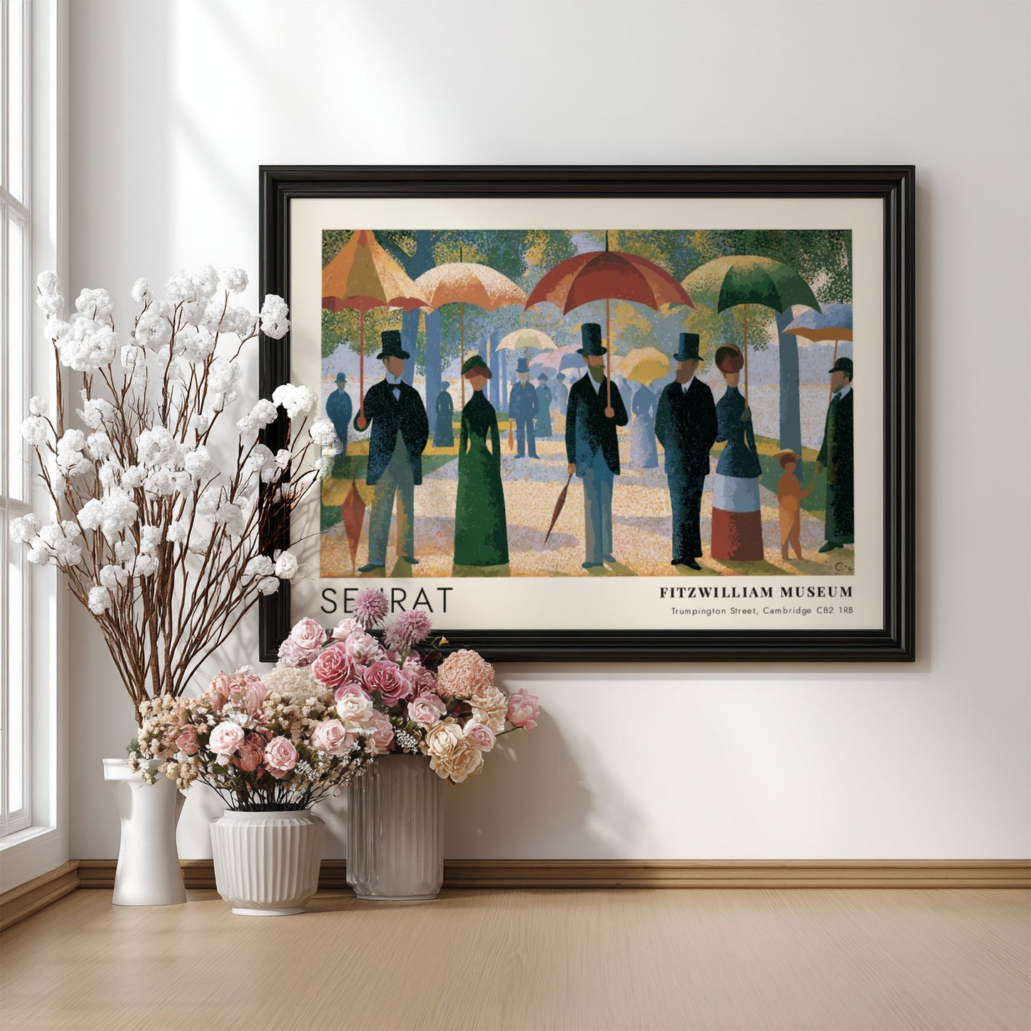 Wall art poster featuring Seurat's Grande Jatte painting with Fitzwilliam Museum text in frame.