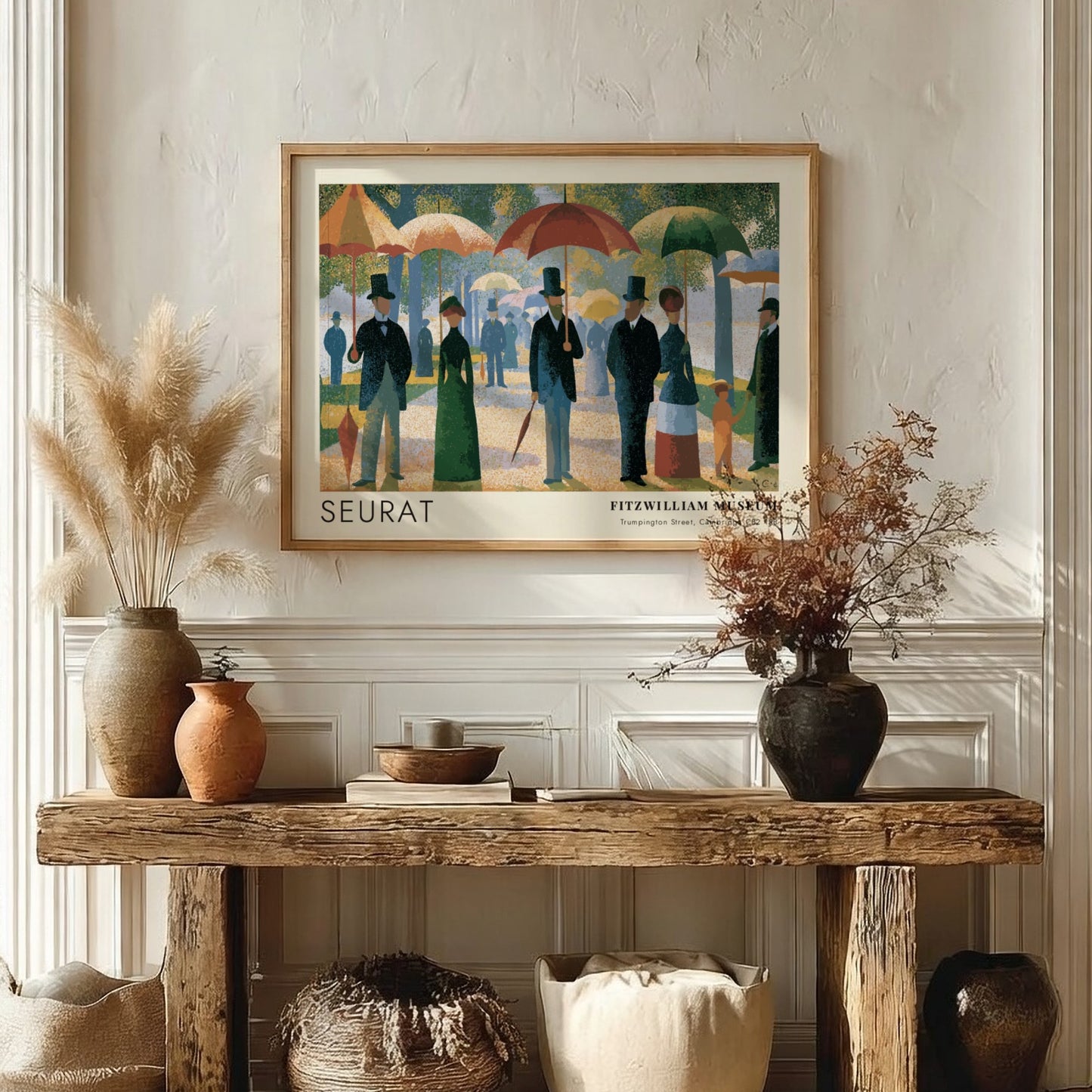 Wall art poster featuring Seurat's Grande Jatte painting with Fitzwilliam Museum text in frame.
