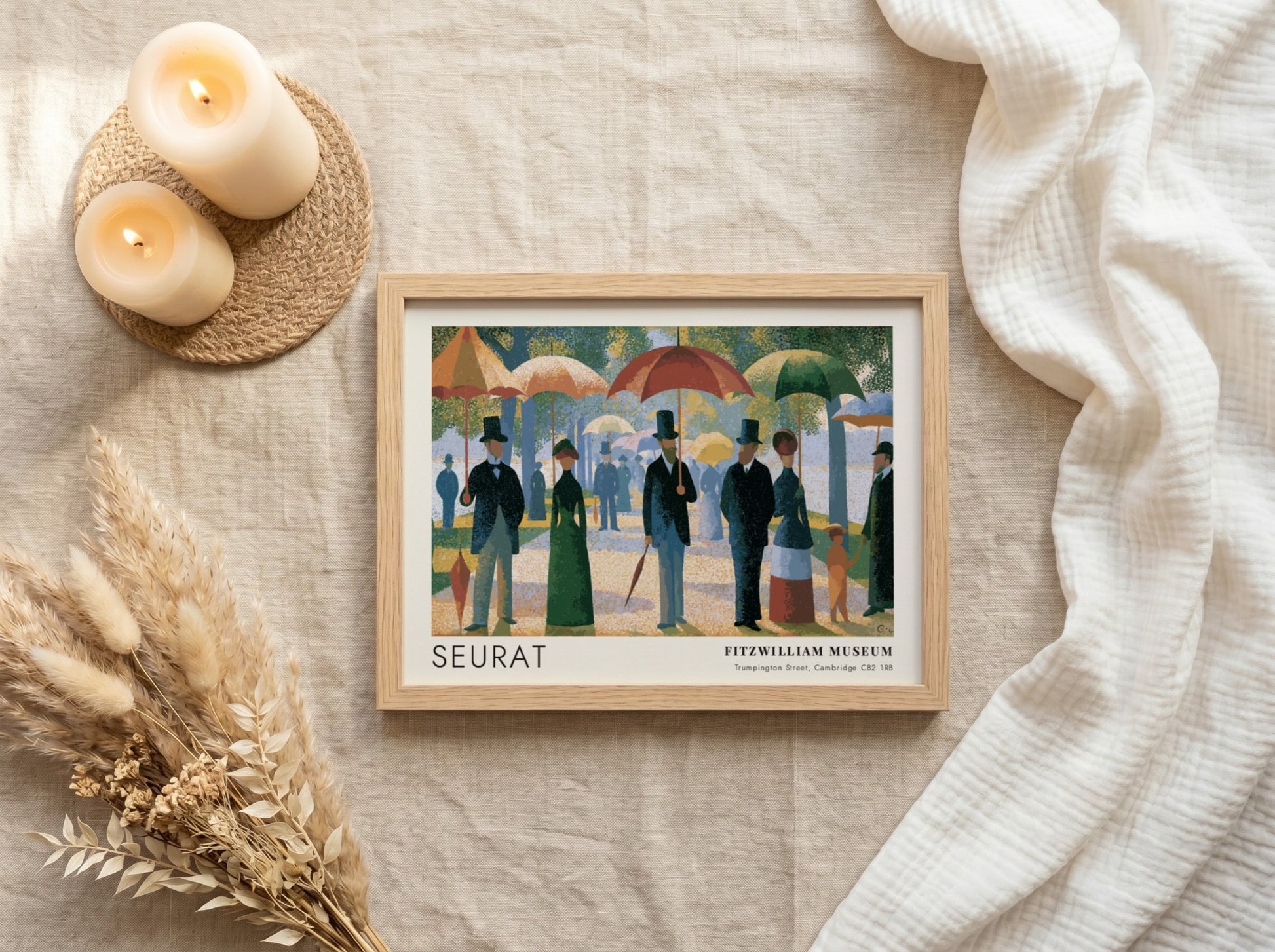 Wall art poster featuring Seurat's Grande Jatte painting with Fitzwilliam Museum text in frame.