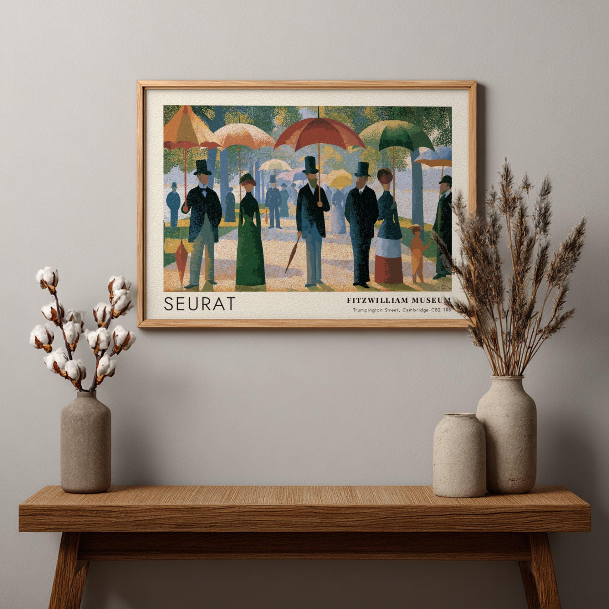 Wall art poster featuring Seurat's Grande Jatte painting with Fitzwilliam Museum text in frame.