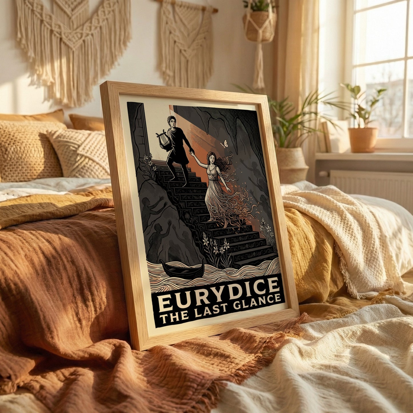 Eurydice poster featuring a graphic illustration of Orpheus leading Eurydice from the underworld up a