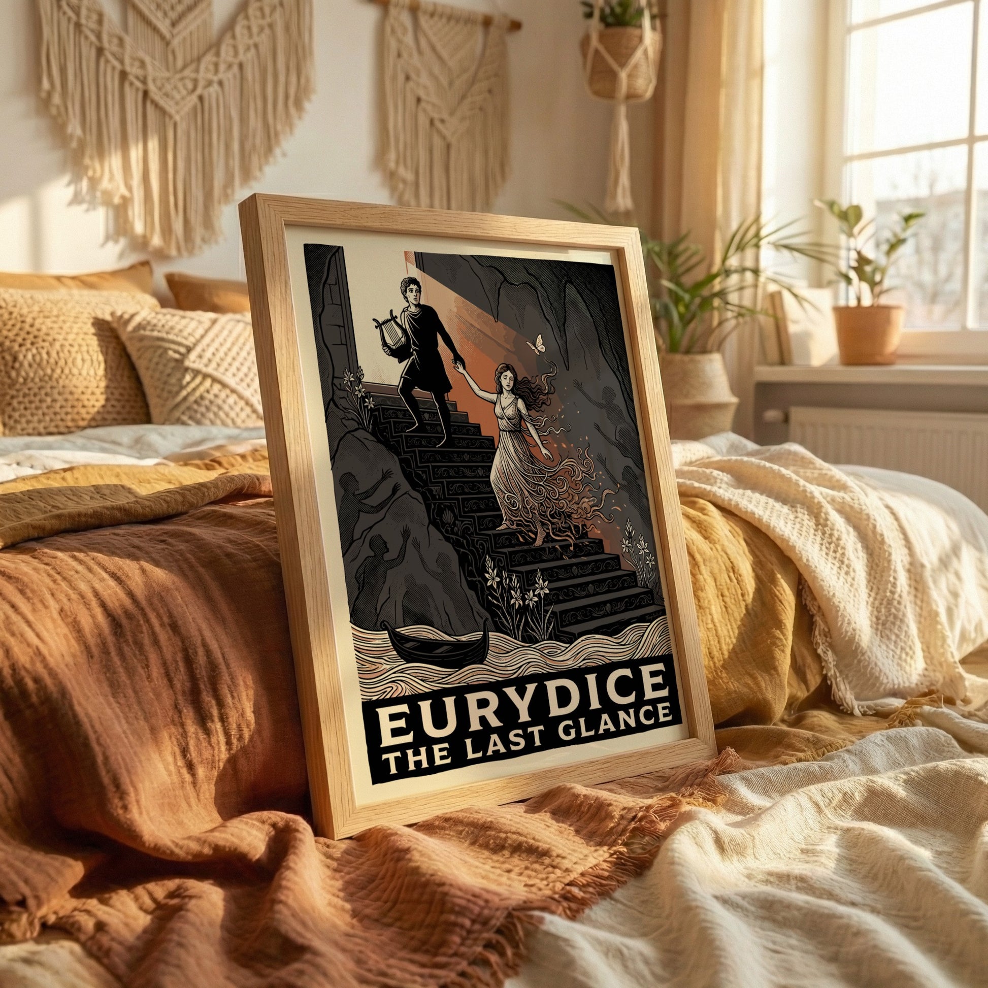 Eurydice poster featuring a graphic illustration of Orpheus leading Eurydice from the underworld up a