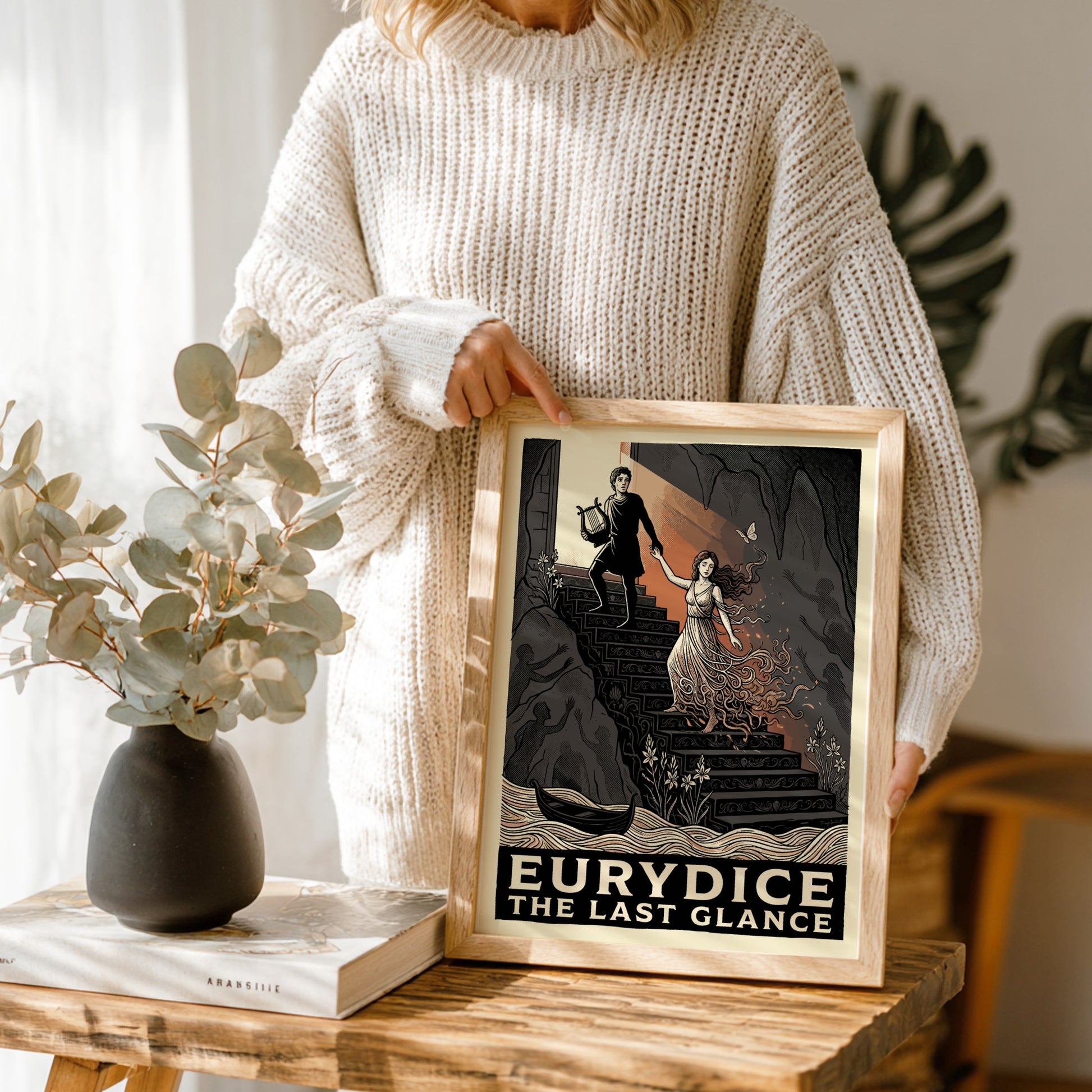 Eurydice poster featuring a graphic illustration of Orpheus leading Eurydice from the underworld up a