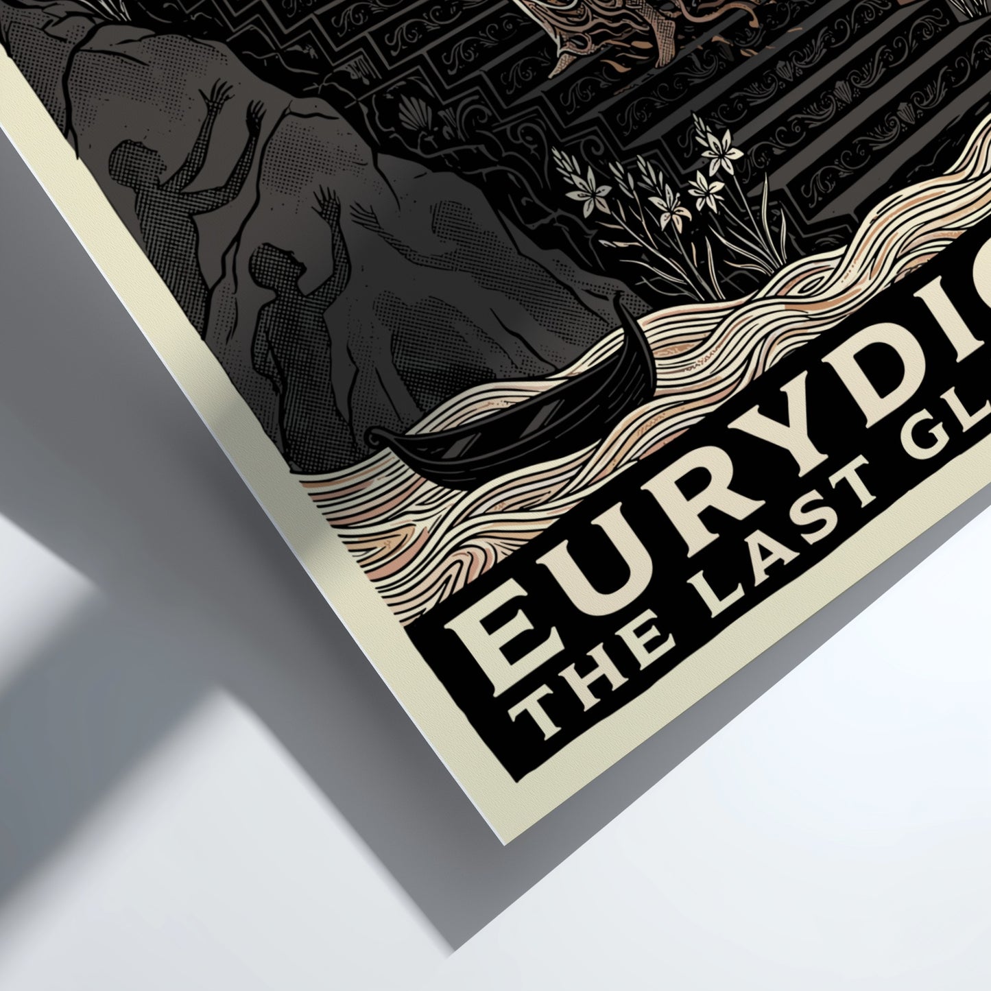 Eurydice poster featuring a graphic illustration of Orpheus leading Eurydice from the underworld up a