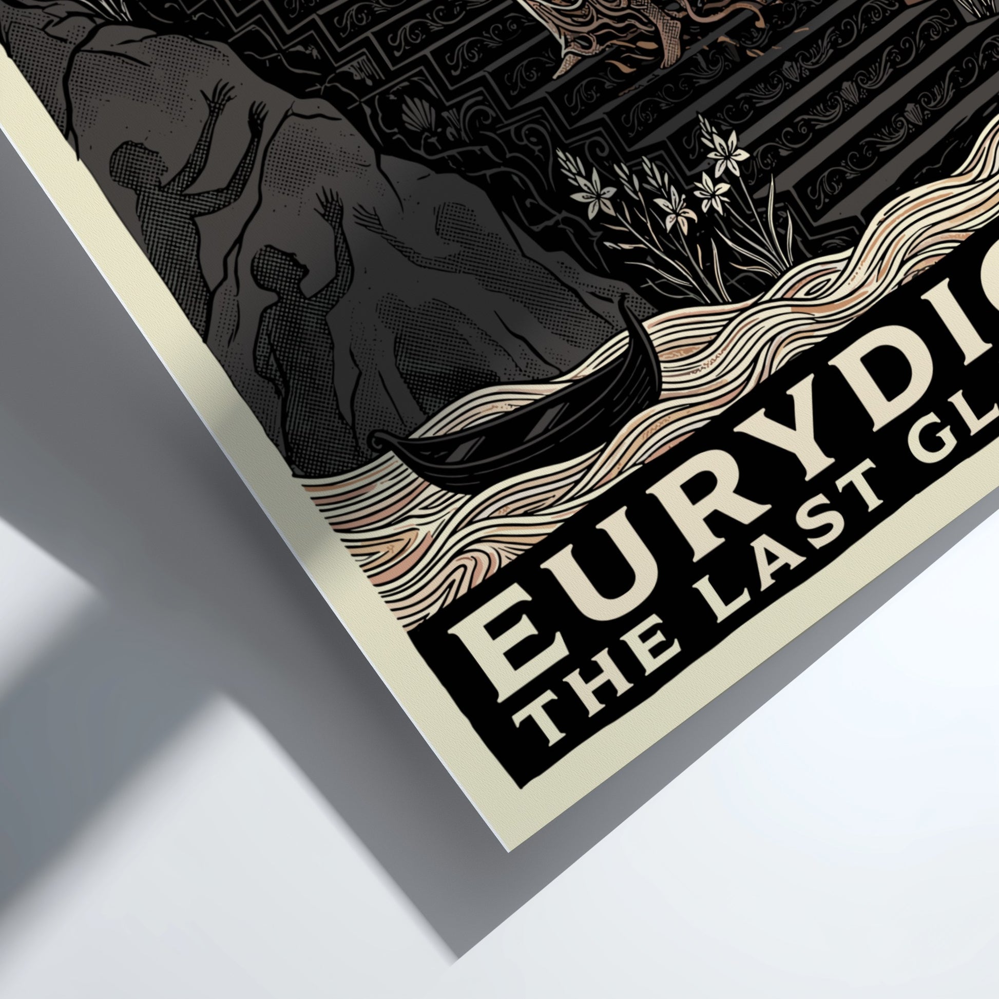 Eurydice poster featuring a graphic illustration of Orpheus leading Eurydice from the underworld up a