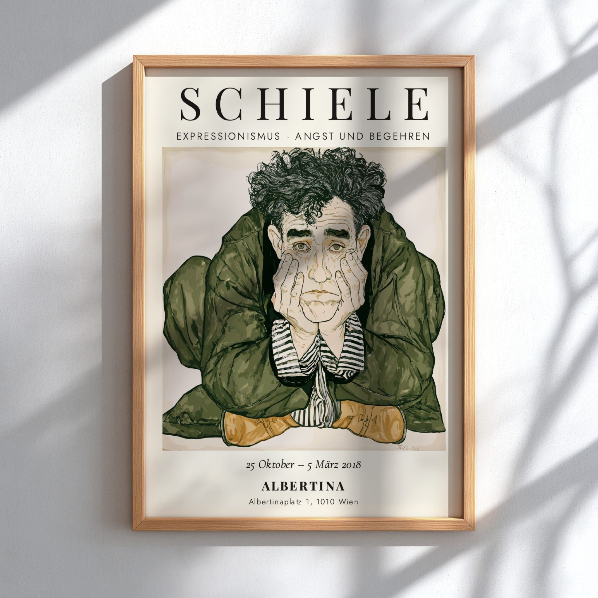 Egon Schiele exhibition poster featuring expressive illustration and muted tones