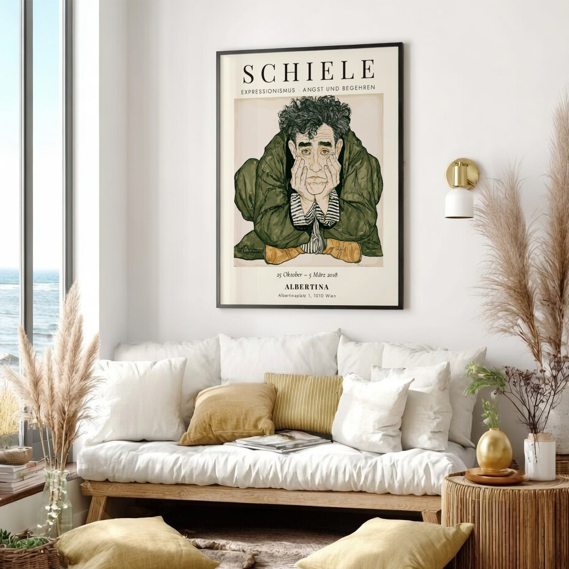 Egon Schiele exhibition poster featuring expressive illustration and muted tones