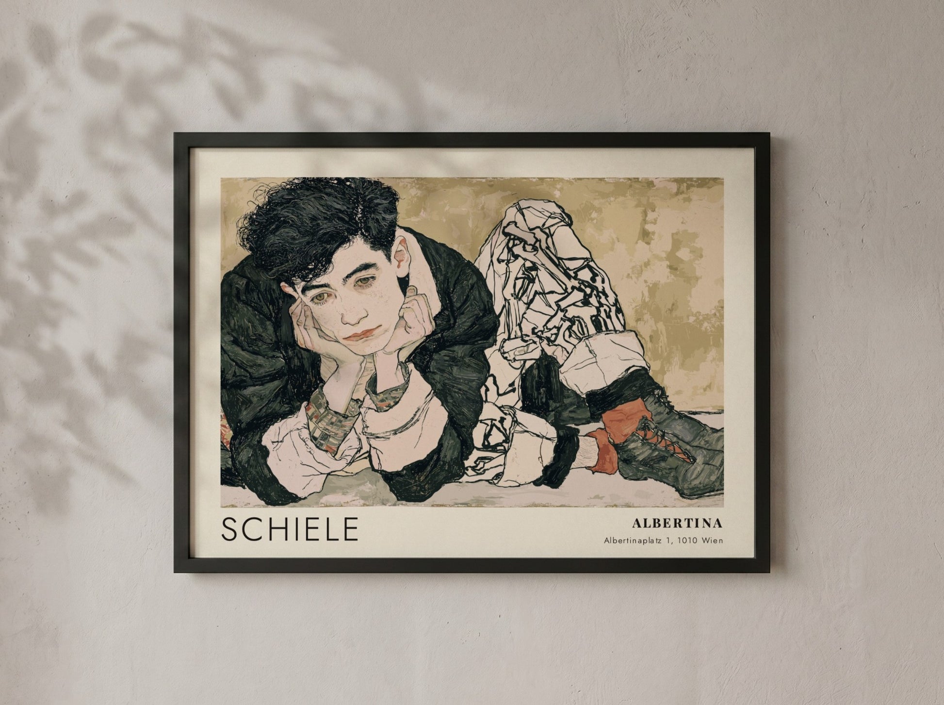 Wall art poster featuring an Egon Schiele portrait with Albertina text in muted tones.