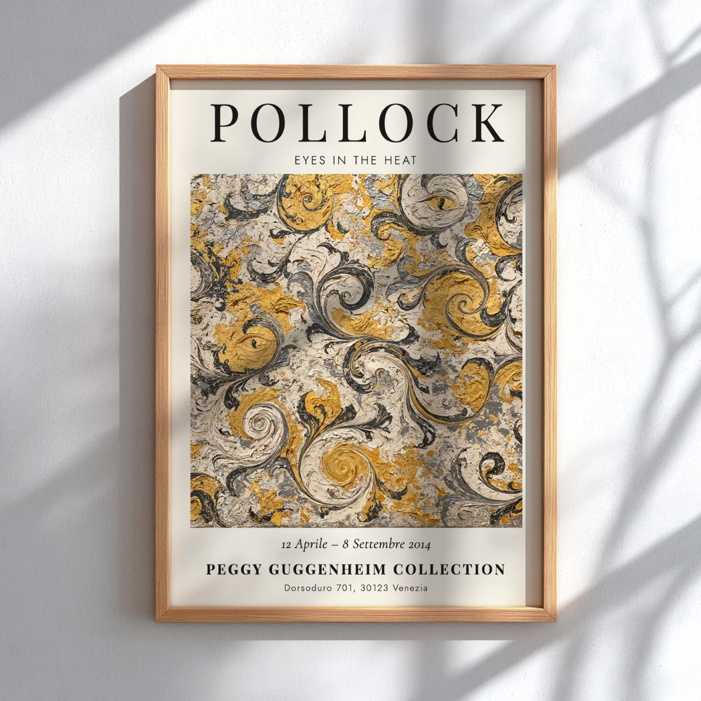 Wall art poster featuring Jackson Pollock Eyes in the Heat with swirling gold patterns.