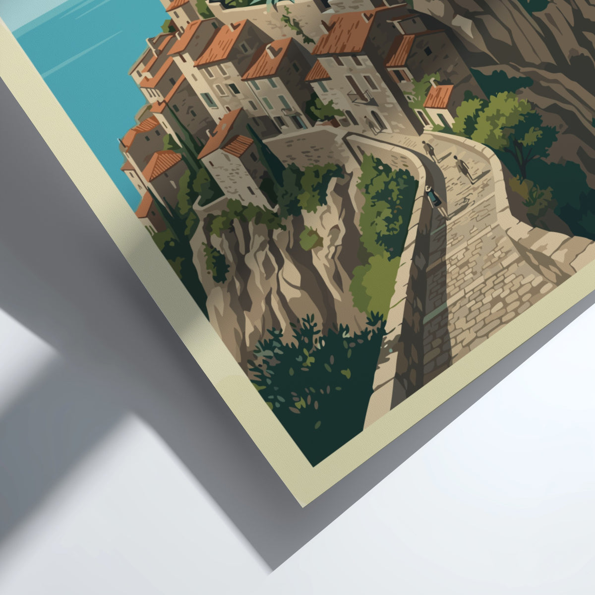 Poster of Èze France featuring a hilltop village with stone paths and cacti