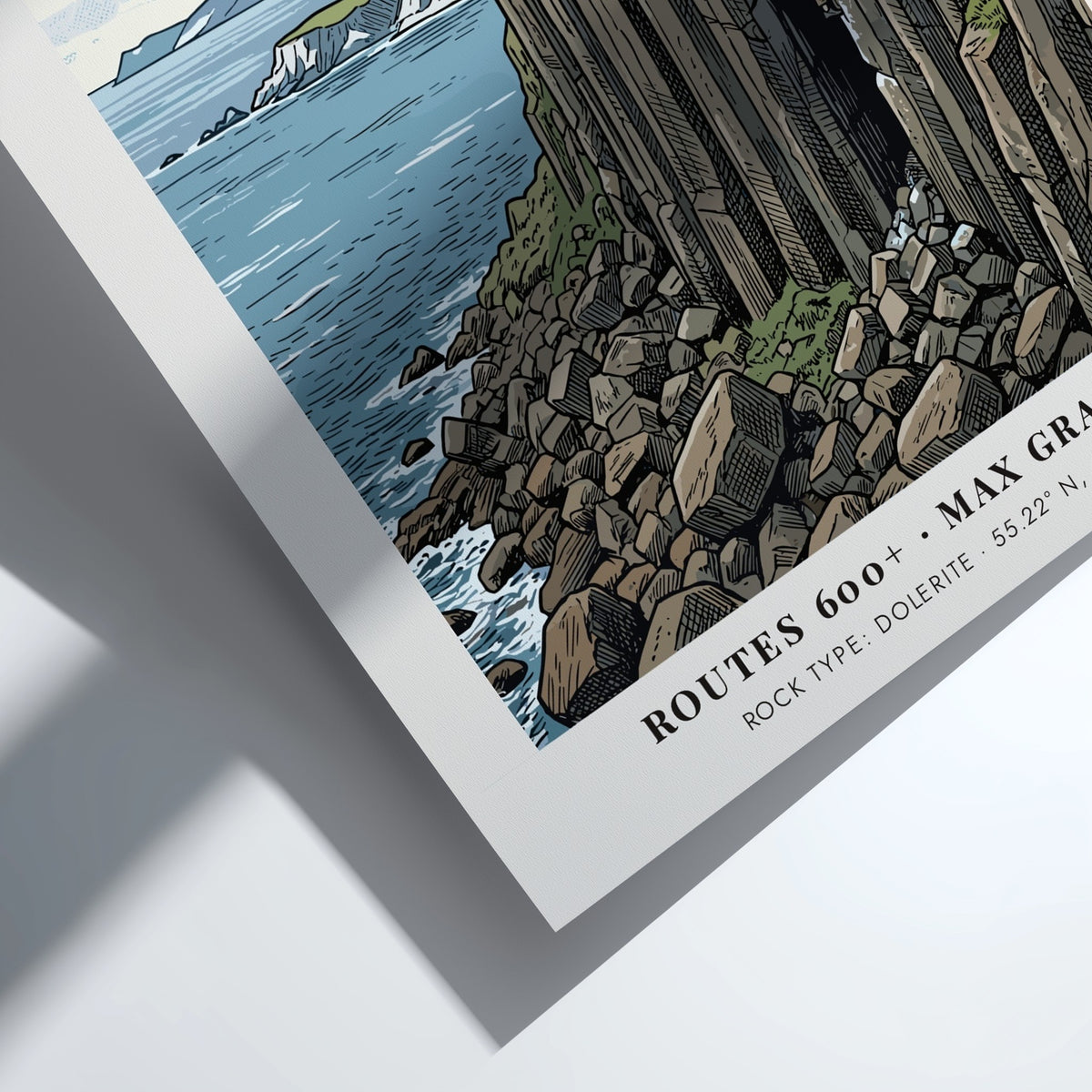 Poster of a climber on the massive basalt cliffs at Fair Head, Ireland.