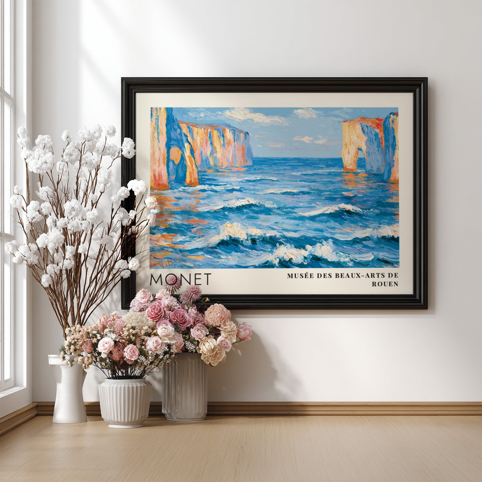 Falaises - Mer d'Émeraude poster featuring vibrant ocean colors and Impressionist style landscape art