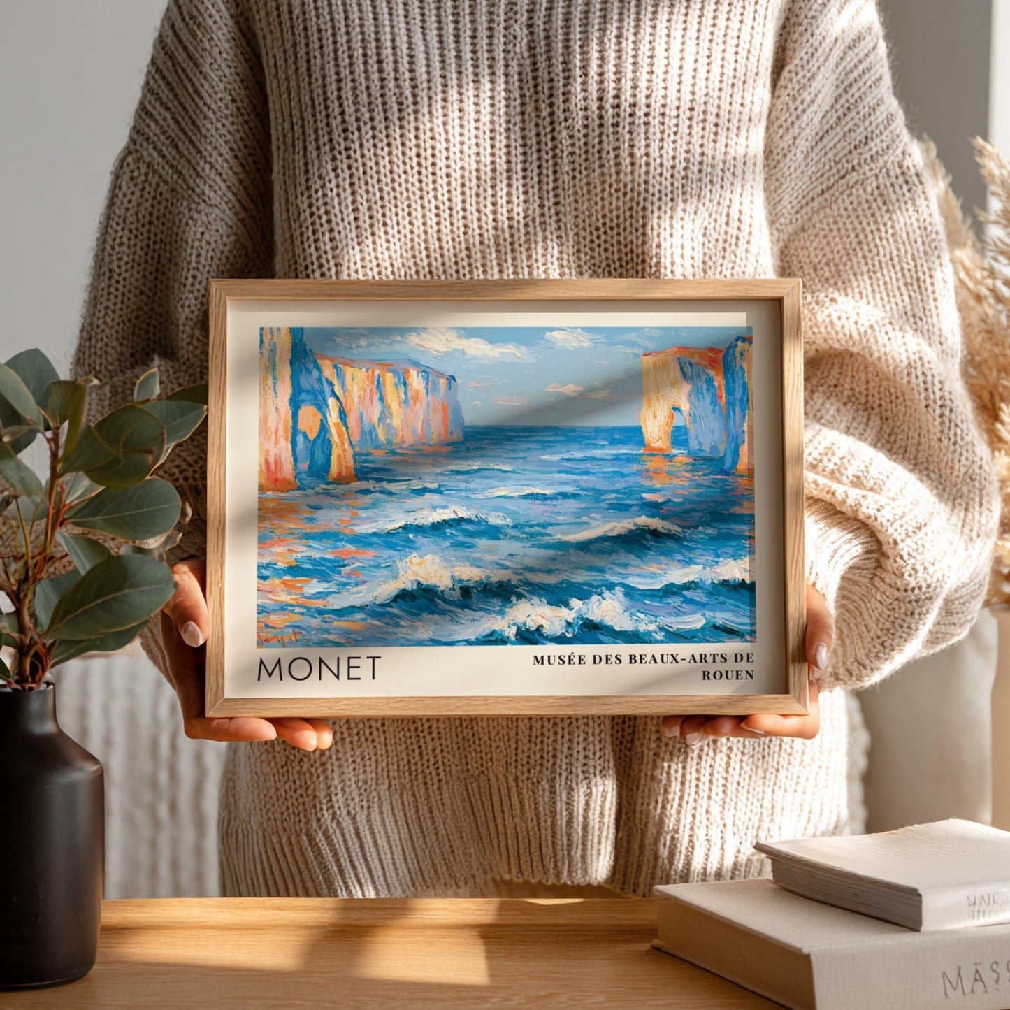 Falaises - Mer d'Émeraude poster featuring vibrant ocean colors and Impressionist style landscape art