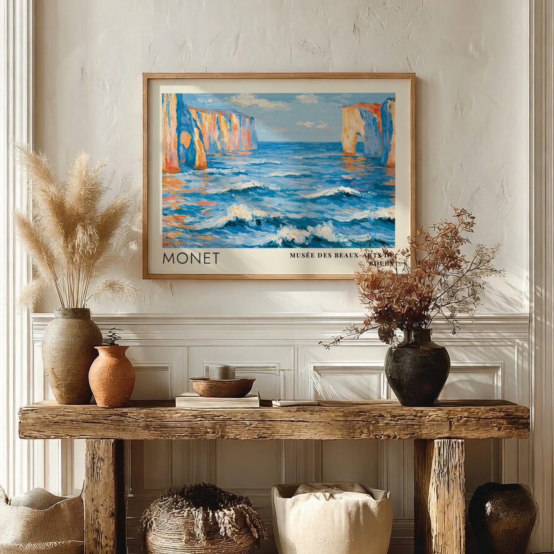 Falaises - Mer d'Émeraude poster featuring vibrant ocean colors and Impressionist style landscape art