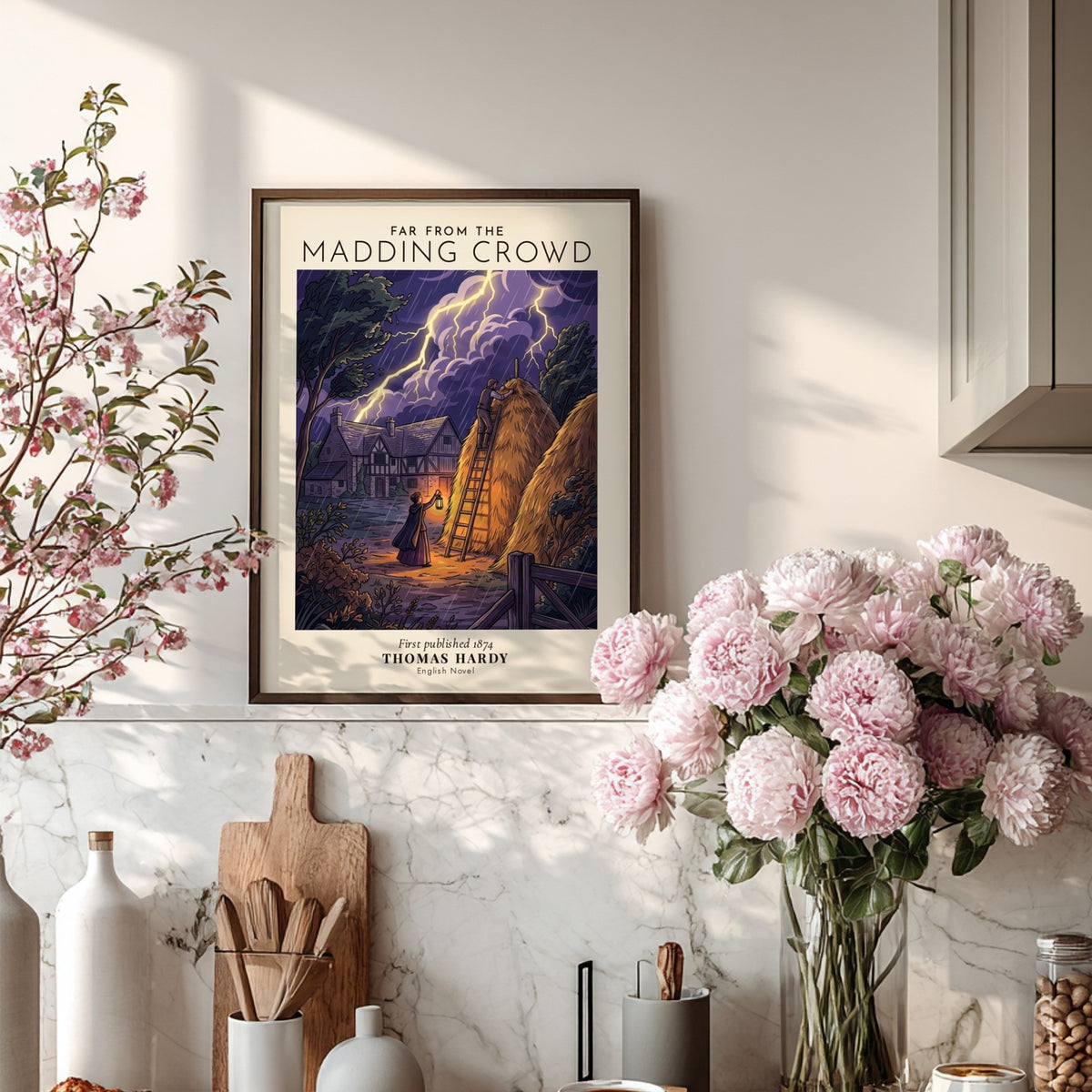 Poster featuring a stormy night scene from Far From the Madding Crowd by Thomas Hardy.