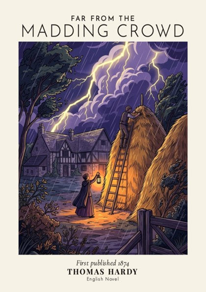 Poster featuring a stormy night scene from Far From the Madding Crowd by Thomas Hardy.