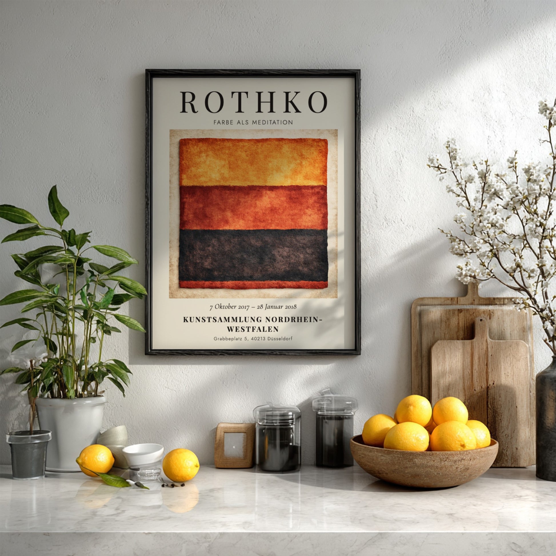 Wall art poster featuring Mark Rothko Farbe als Meditation with warm orange red layers