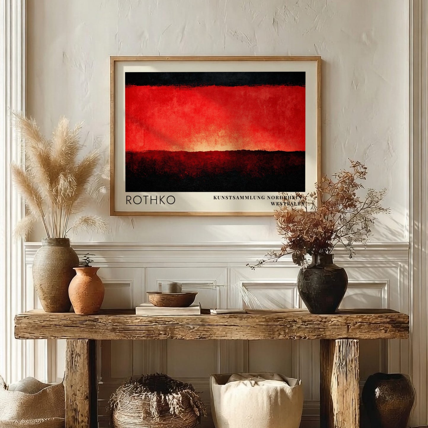 Wall art poster featuring Mark Rothko exhibition design from Kunstsammlung Nordrhein-Westfalen in red black