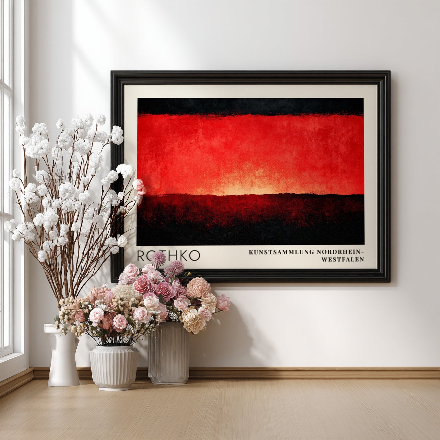 Wall art poster featuring Mark Rothko exhibition design from Kunstsammlung Nordrhein-Westfalen in red black