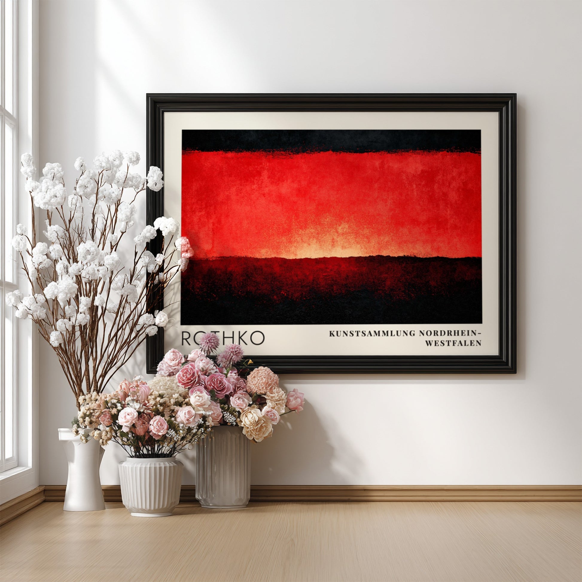 Wall art poster featuring Mark Rothko exhibition design from Kunstsammlung Nordrhein-Westfalen in red black