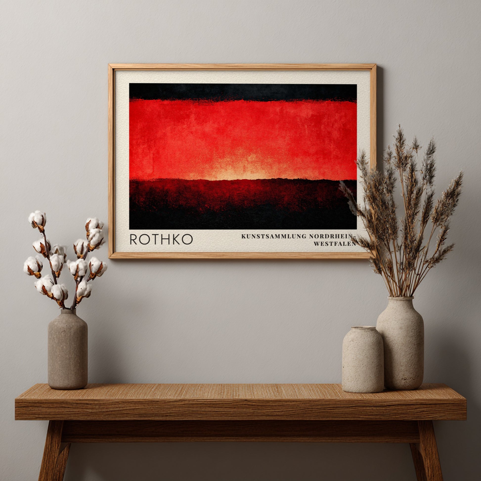 Wall art poster featuring Mark Rothko exhibition design from Kunstsammlung Nordrhein-Westfalen in red black
