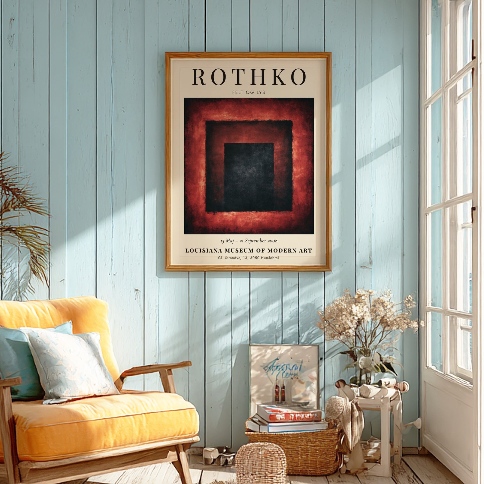 Wall art poster featuring the Mark Rothko Felt og Lys exhibition with abstract squares.