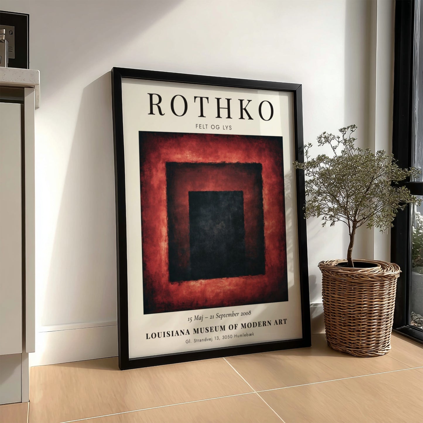 Wall art poster featuring the Mark Rothko Felt og Lys exhibition with abstract squares.