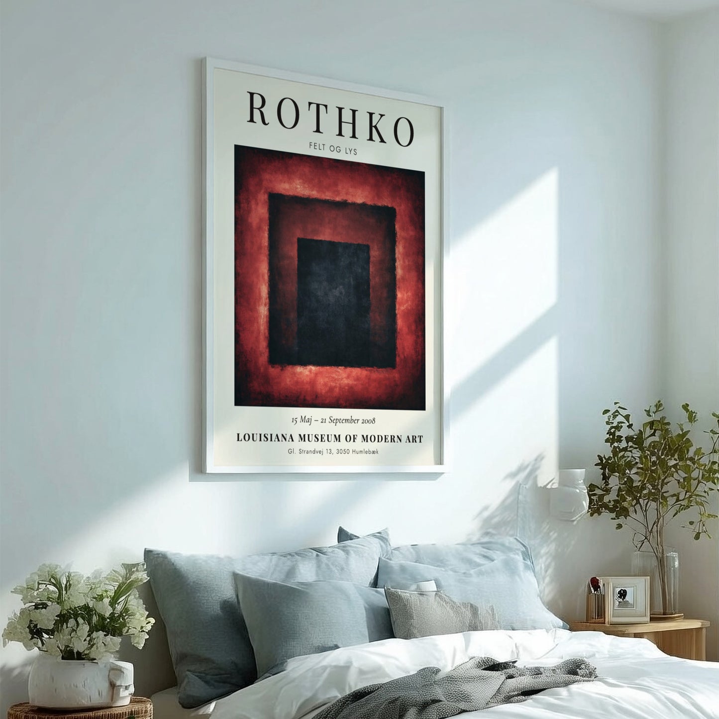 Wall art poster featuring the Mark Rothko Felt og Lys exhibition with abstract squares.