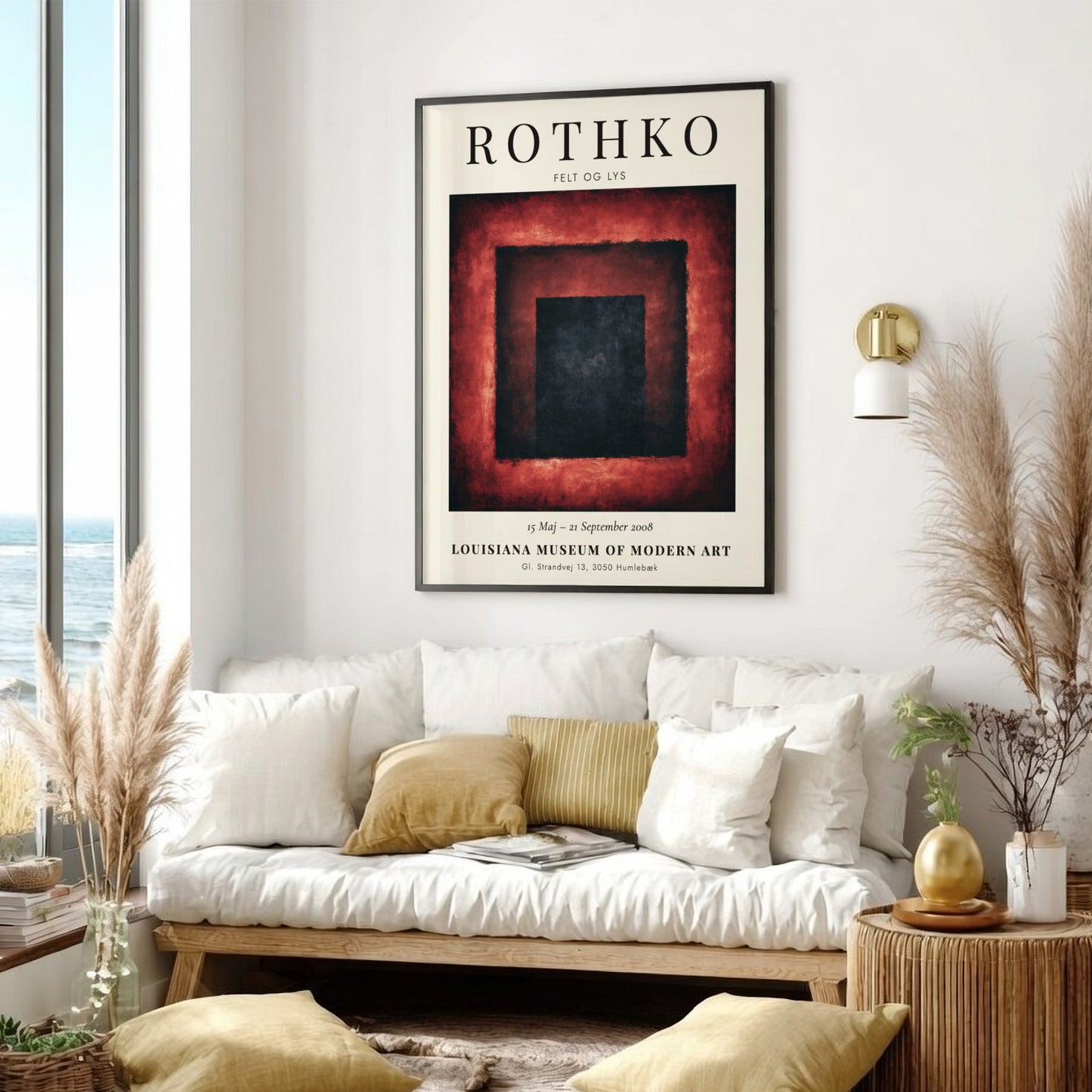 Wall art poster featuring the Mark Rothko Felt og Lys exhibition with abstract squares.