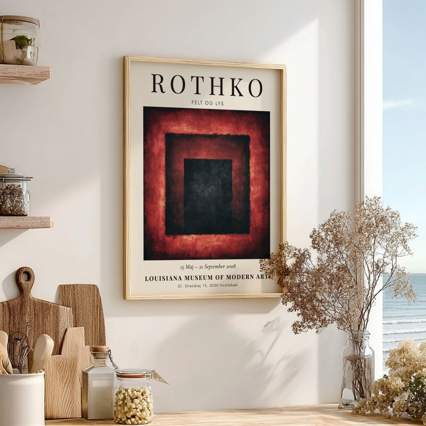 Wall art poster featuring the Mark Rothko Felt og Lys exhibition with abstract squares.