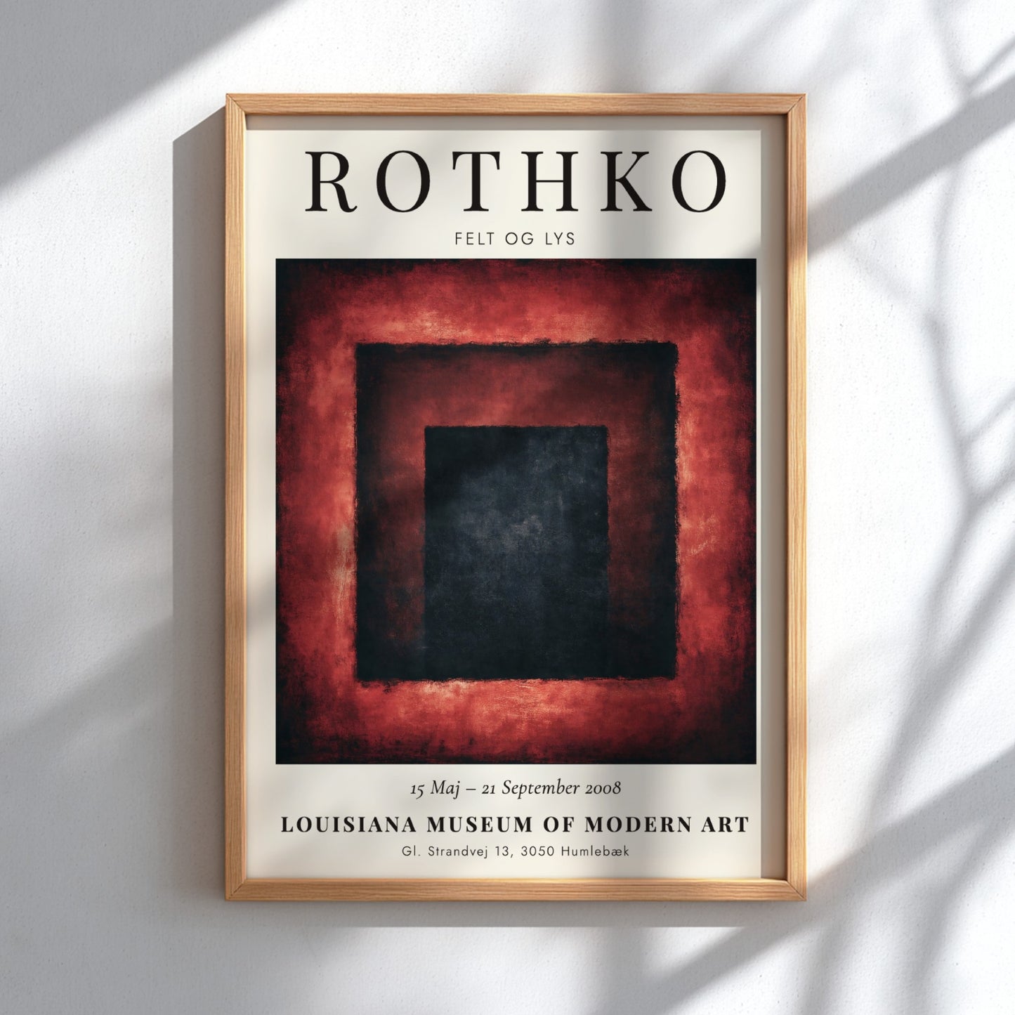 Wall art poster featuring the Mark Rothko Felt og Lys exhibition with abstract squares.