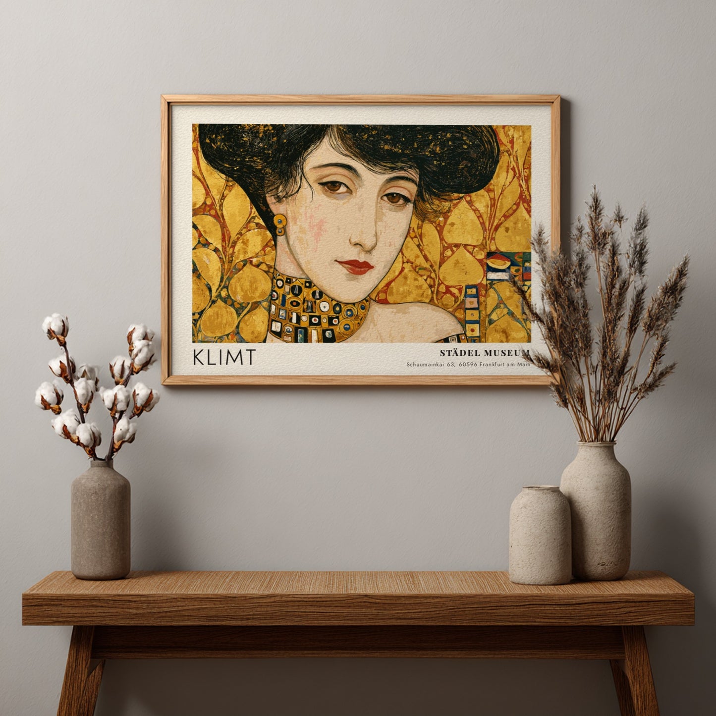Femme Fatale wall art print featuring Klimt's golden hues and intricate patterns