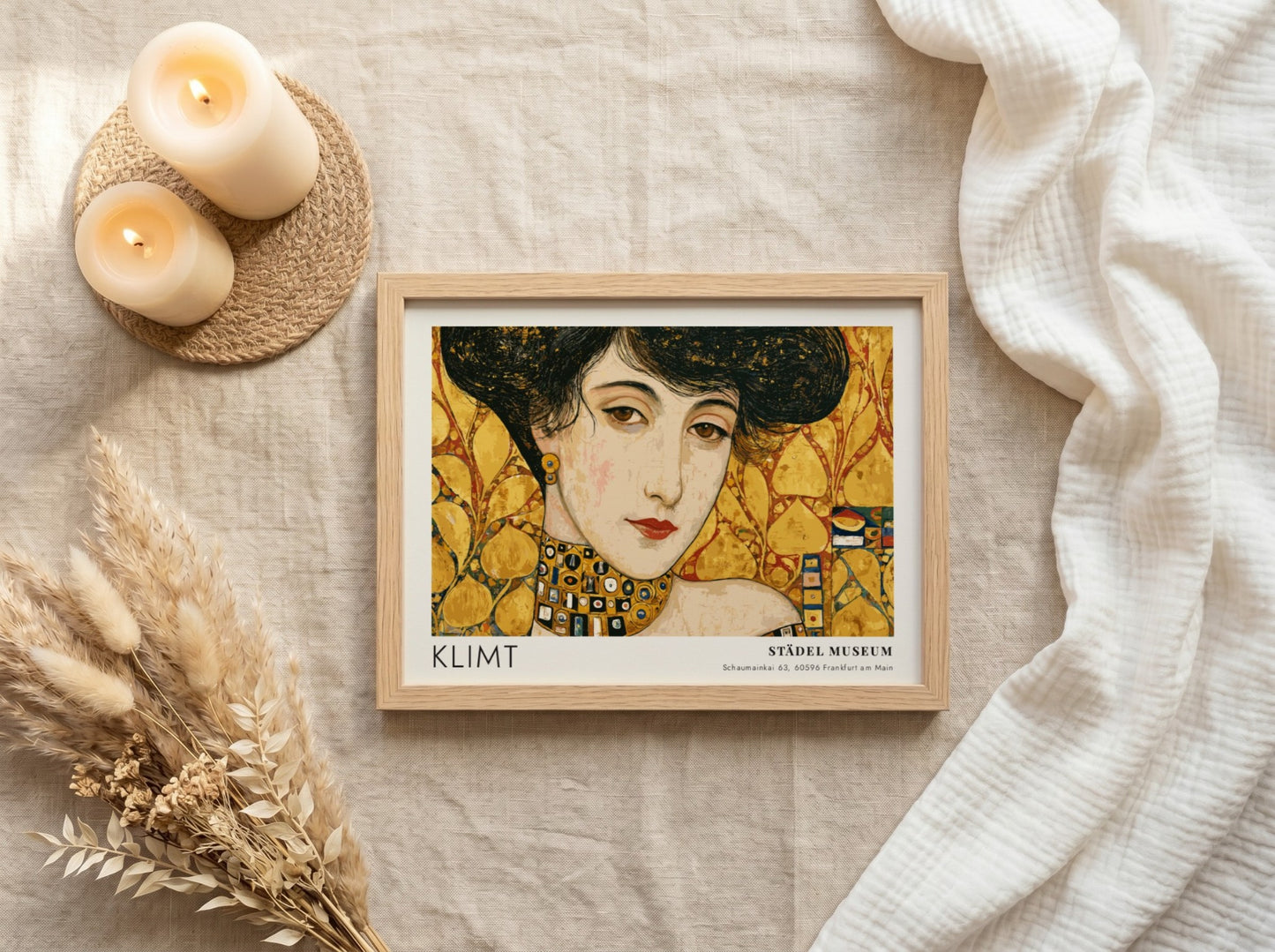 Femme Fatale wall art print featuring Klimt's golden hues and intricate patterns