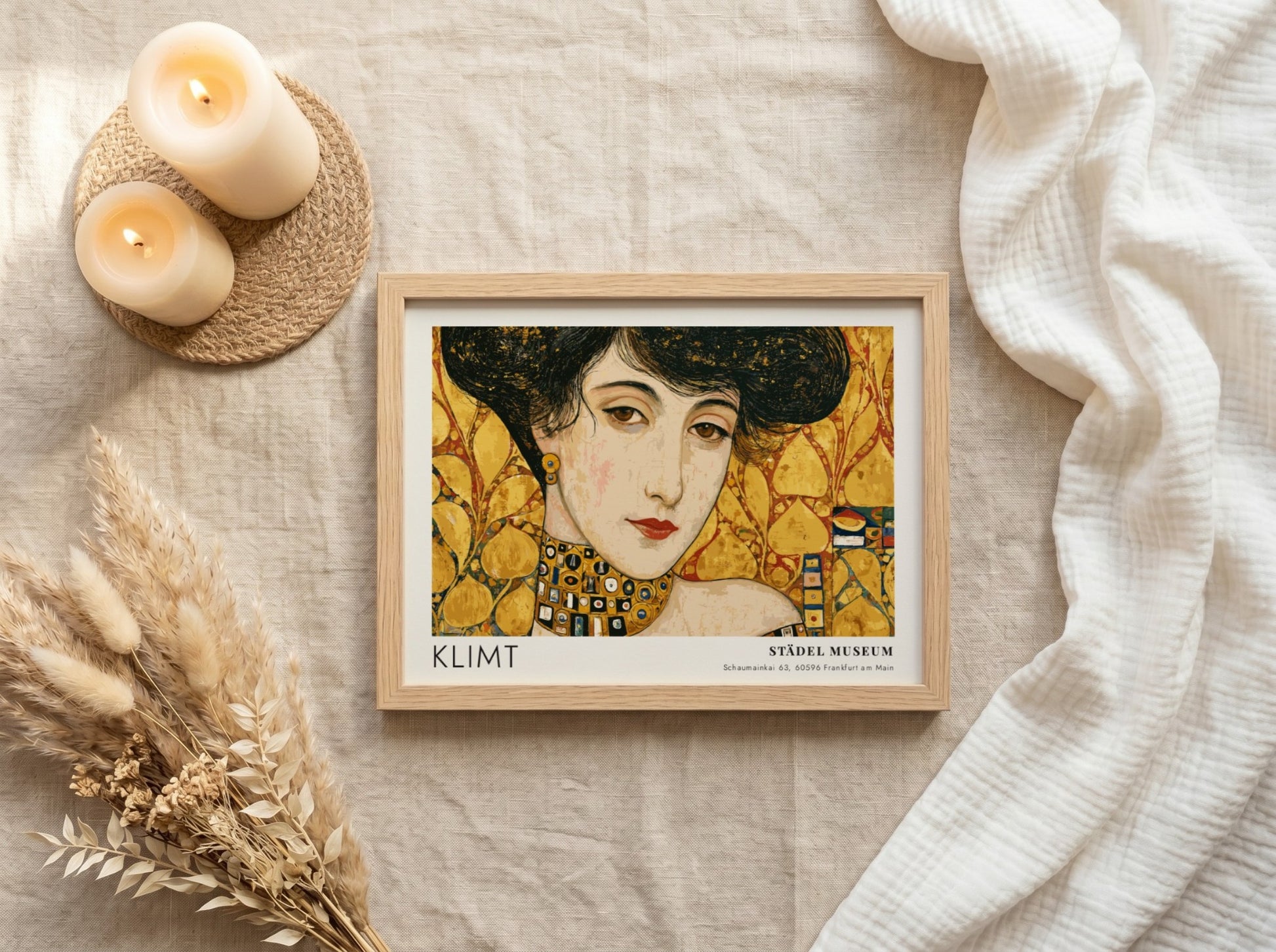 Femme Fatale wall art print featuring Klimt's golden hues and intricate patterns