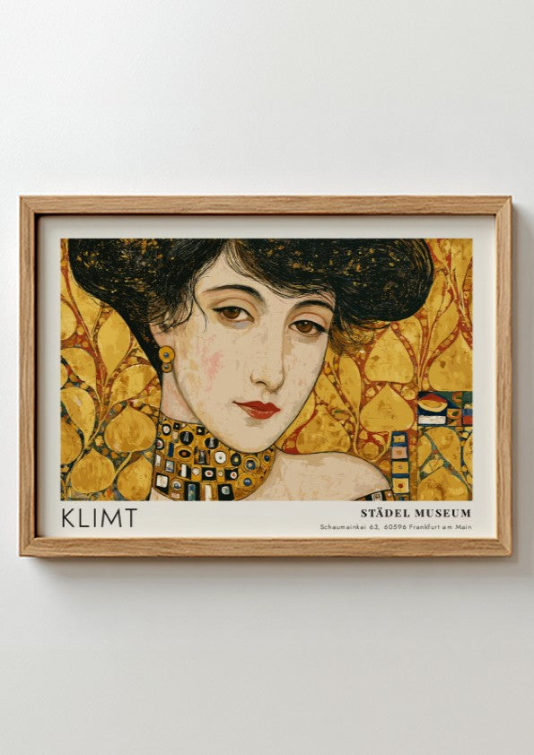 Femme Fatale wall art print featuring Klimt's golden hues and intricate patterns