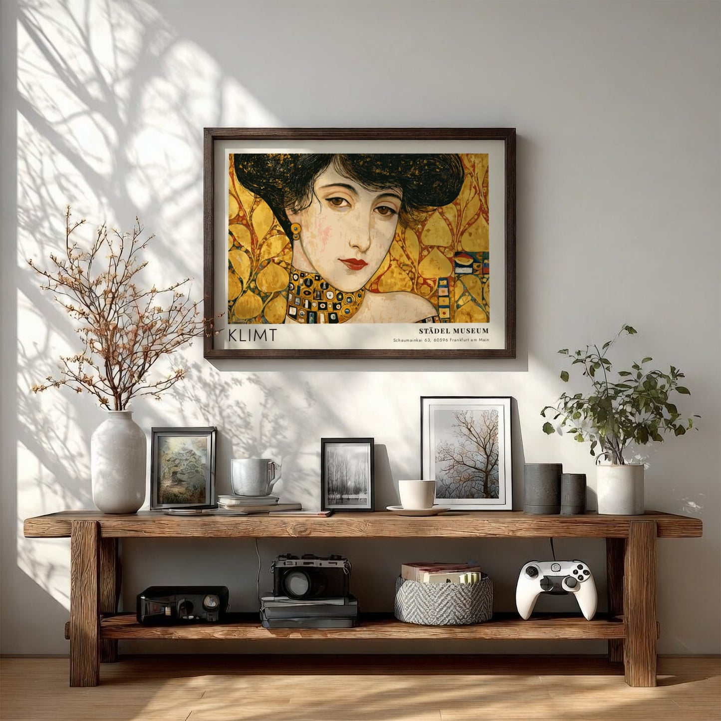 Femme Fatale wall art print featuring Klimt's golden hues and intricate patterns