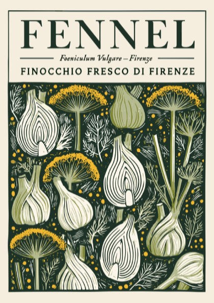 Kitchen poster featuring fennel in vintage style with green and earthy tones.
