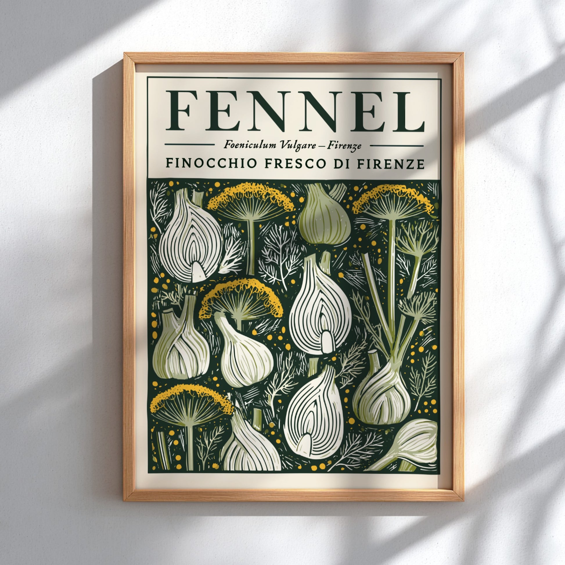 Kitchen poster featuring fennel in vintage style with green and earthy tones.