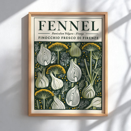 Kitchen poster featuring fennel in vintage style with green and earthy tones.