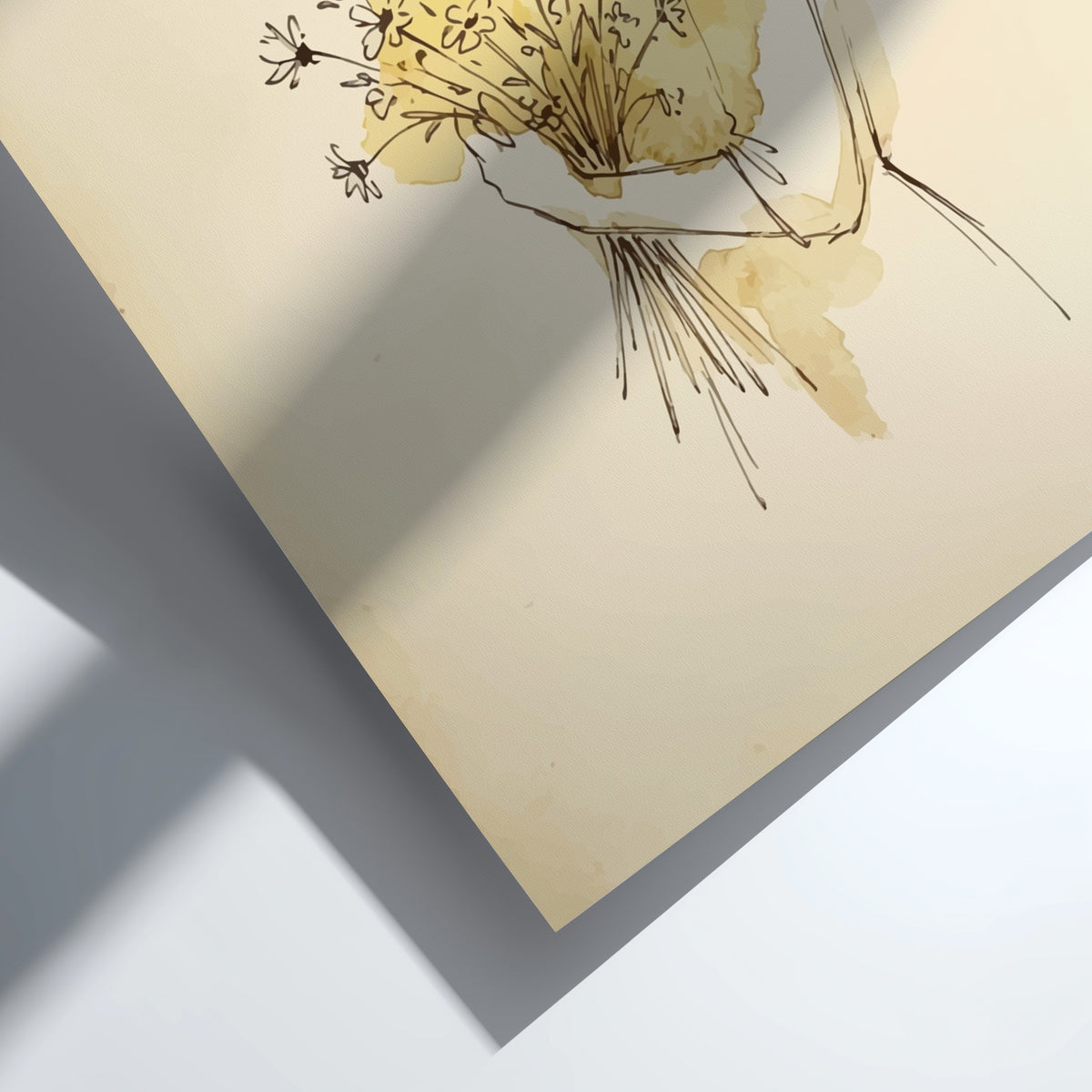 Poster featuring a minimalist ink sketch of a woman holding a bouquet of wildflowers