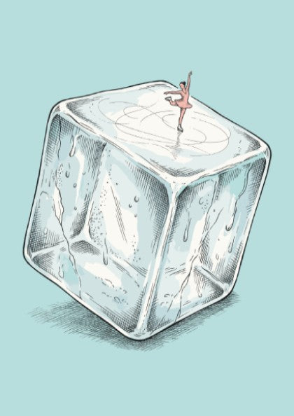 Poster featuring a graceful figure skater performing a spin on a large ice cube