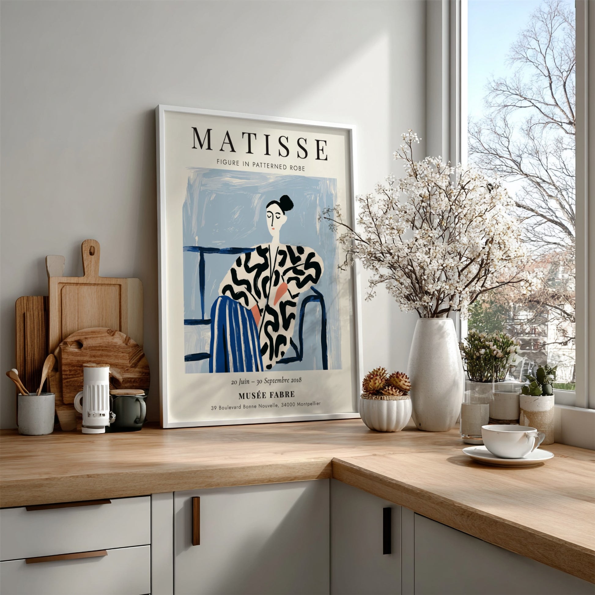 Henri Matisse poster featuring a figure in a patterned robe, modern art style with bold colors