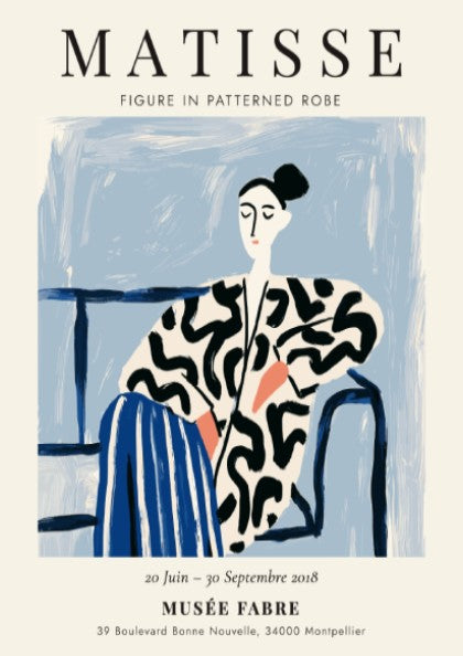 Henri Matisse poster featuring a figure in a patterned robe, modern art style with bold colors
