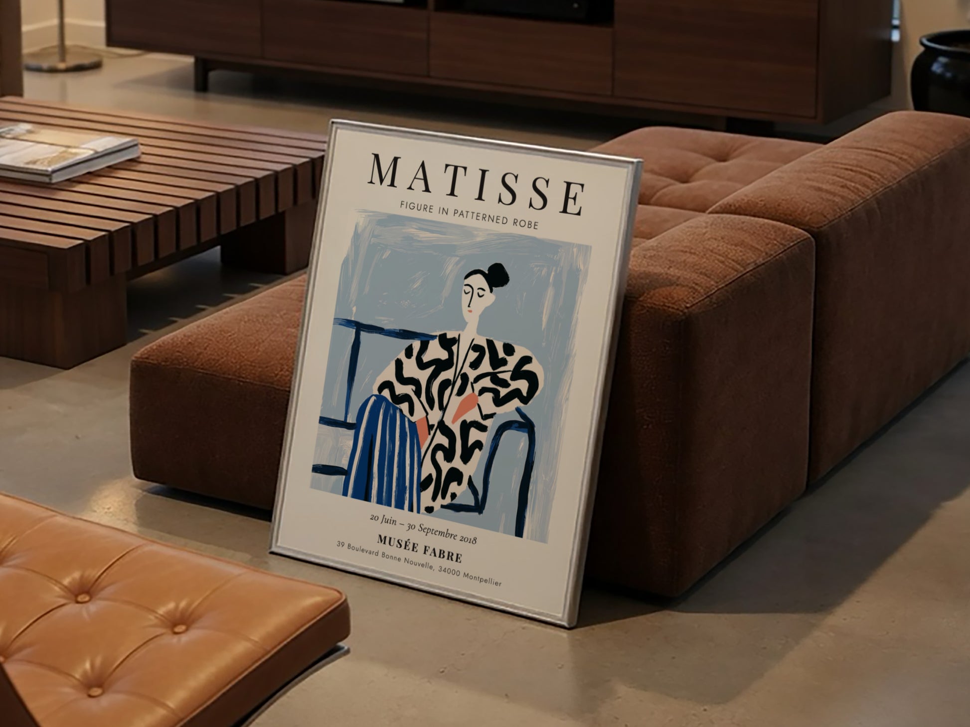 Henri Matisse poster featuring a figure in a patterned robe, modern art style with bold colors