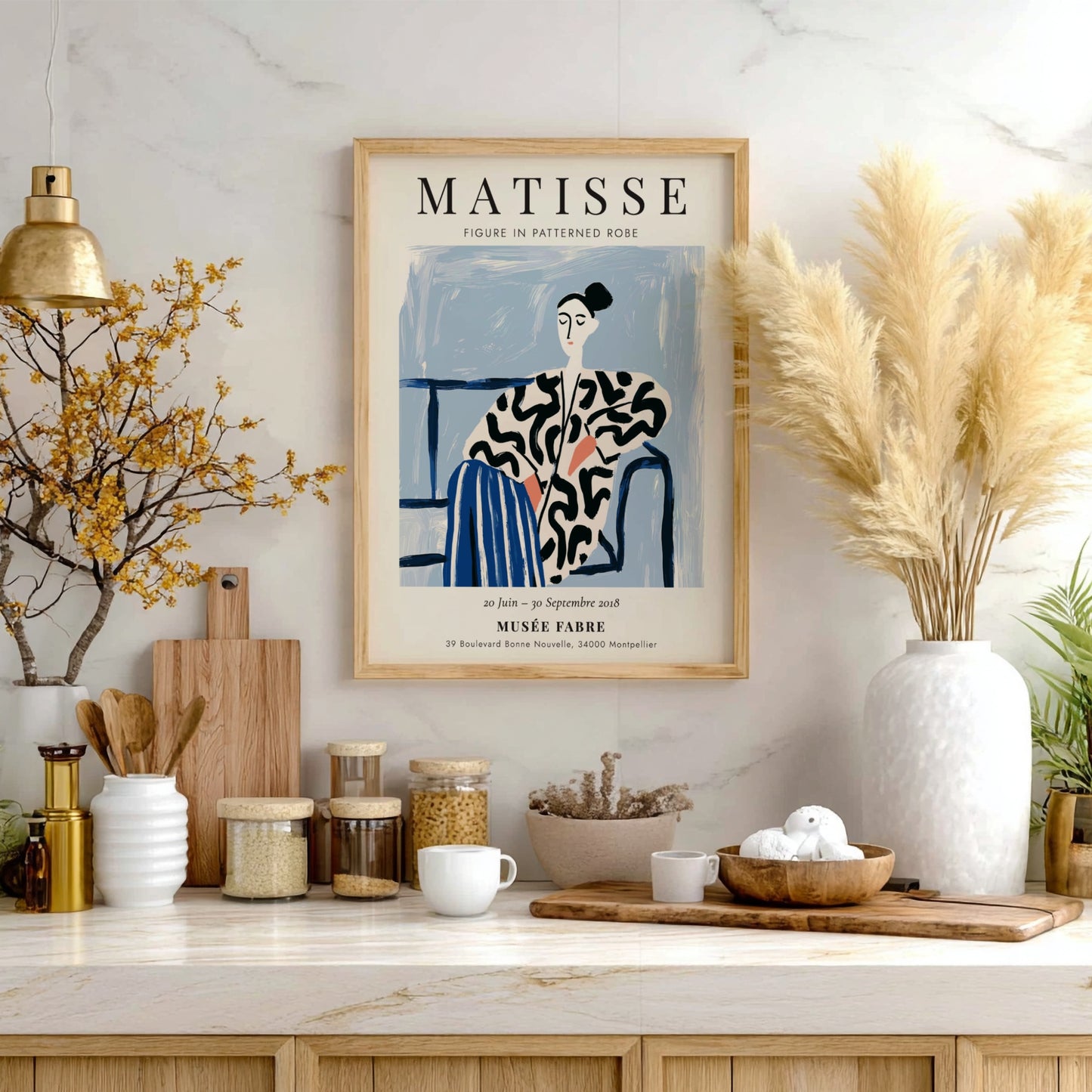 Henri Matisse poster featuring a figure in a patterned robe, modern art style with bold colors