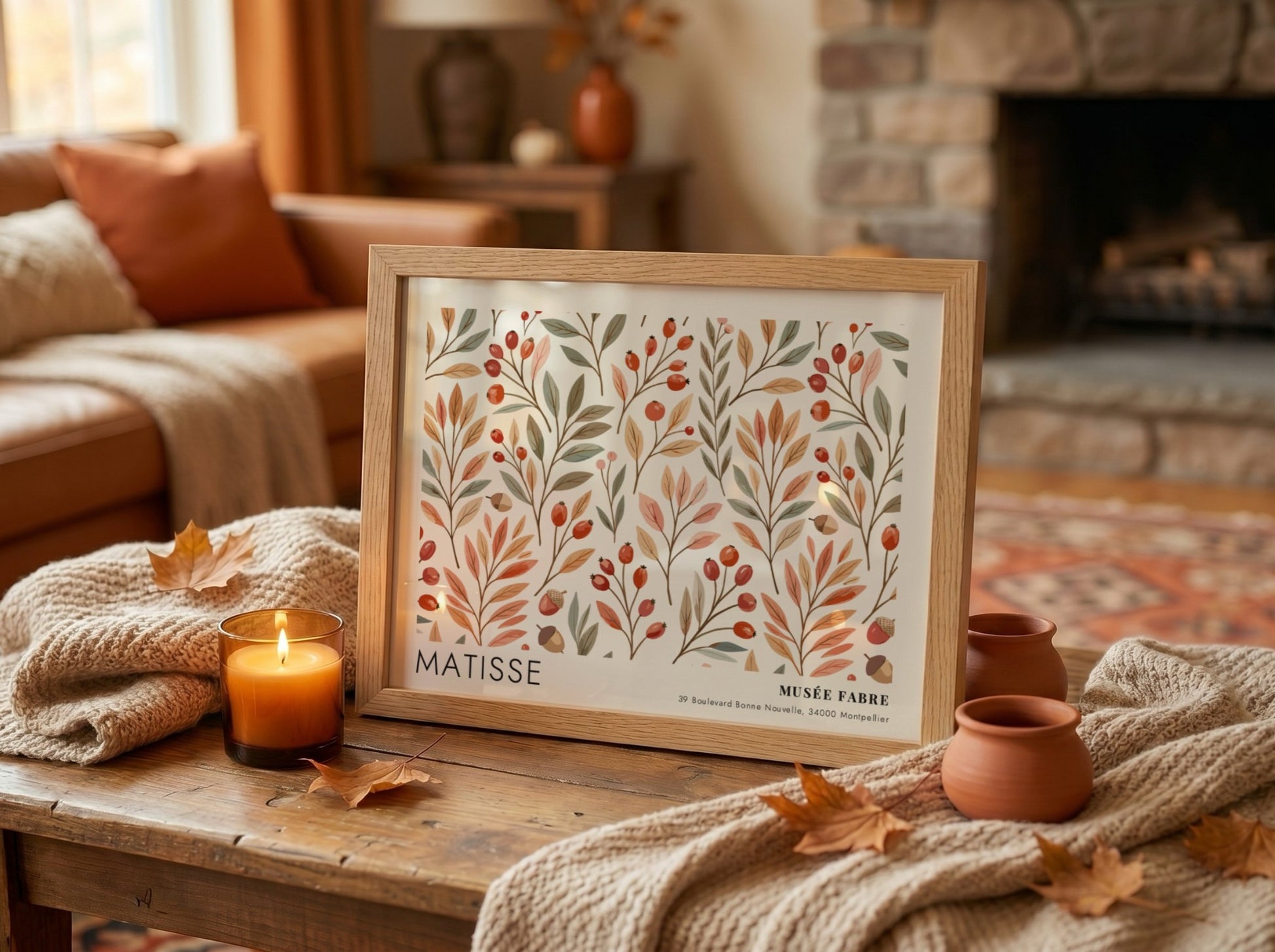 Wall art print featuring Matisse's floral design in warm colors