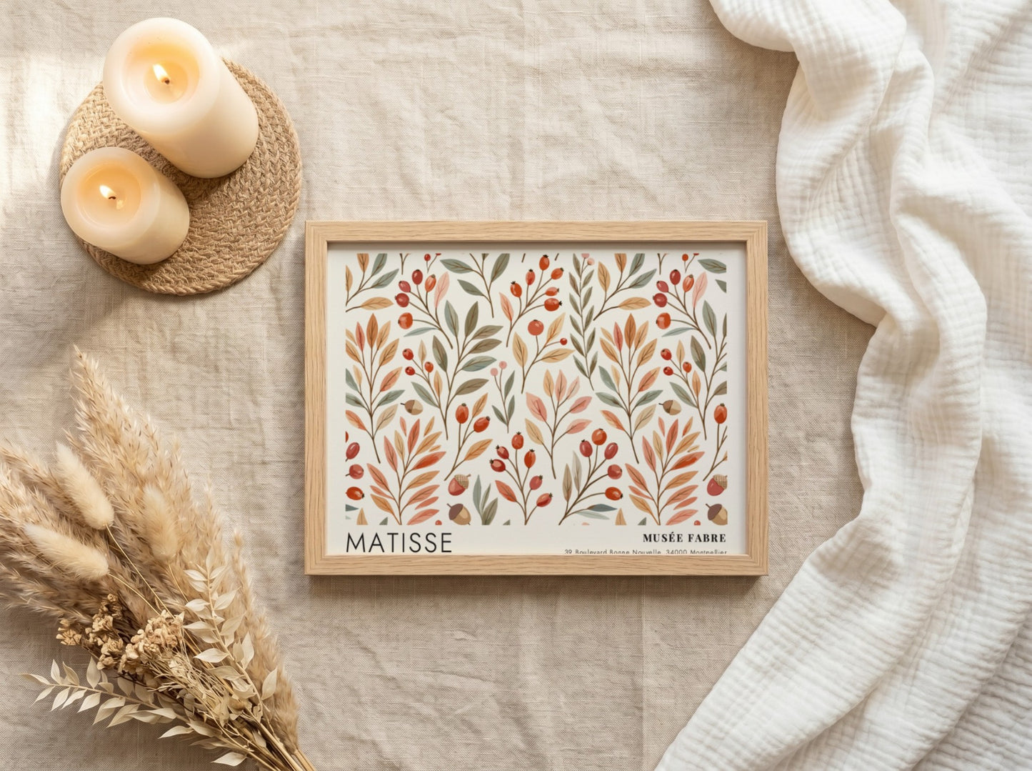 Henri Matisse poster featuring a figure in a patterned robe with floral designs in earthy tones
